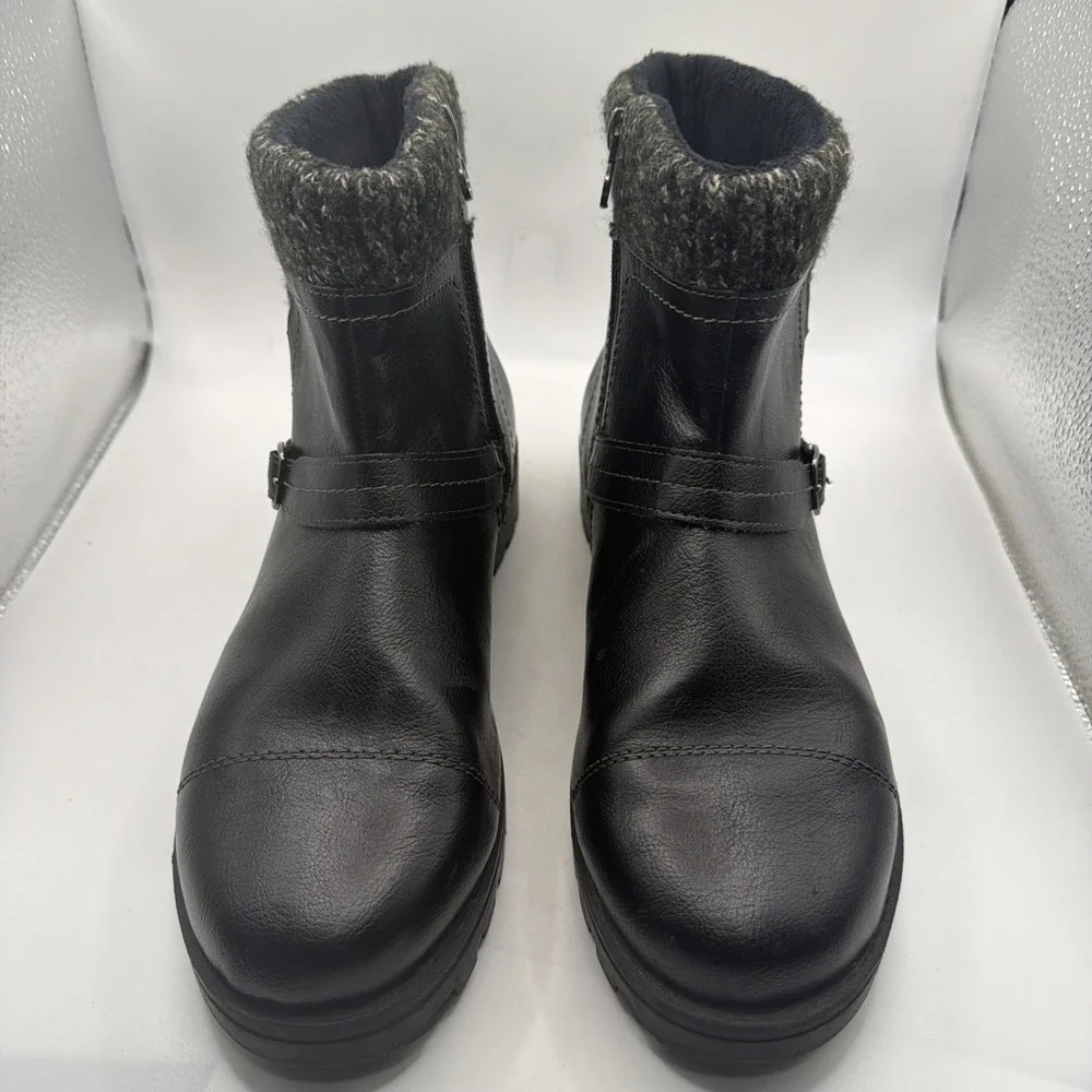 JSport Ankle Boots Womens Black‎ Leather Round Toe Side Zip Buckle Comfort - 7.5